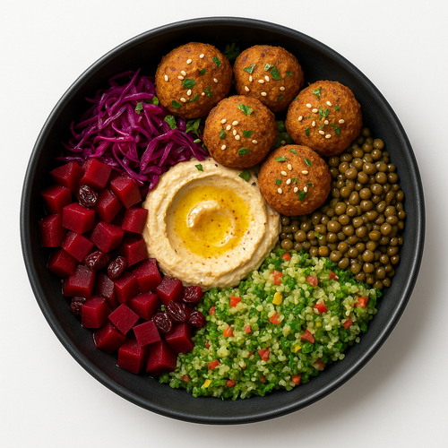Buddha Bowl Falafel — houmous protéiné, lentilles & taboulé