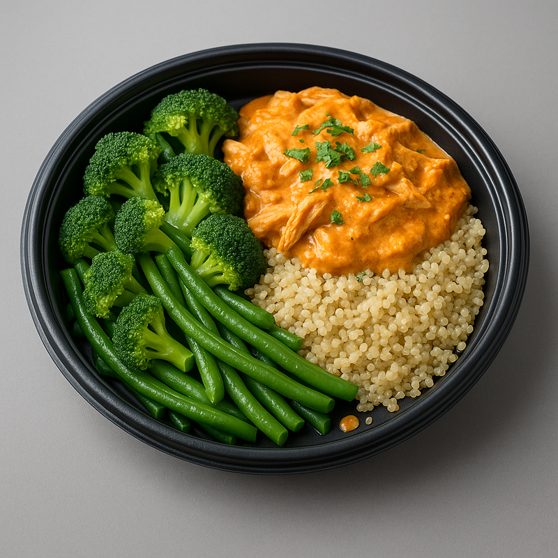 Butter Chicken Fit — brocoli, haricots verts & quinoa