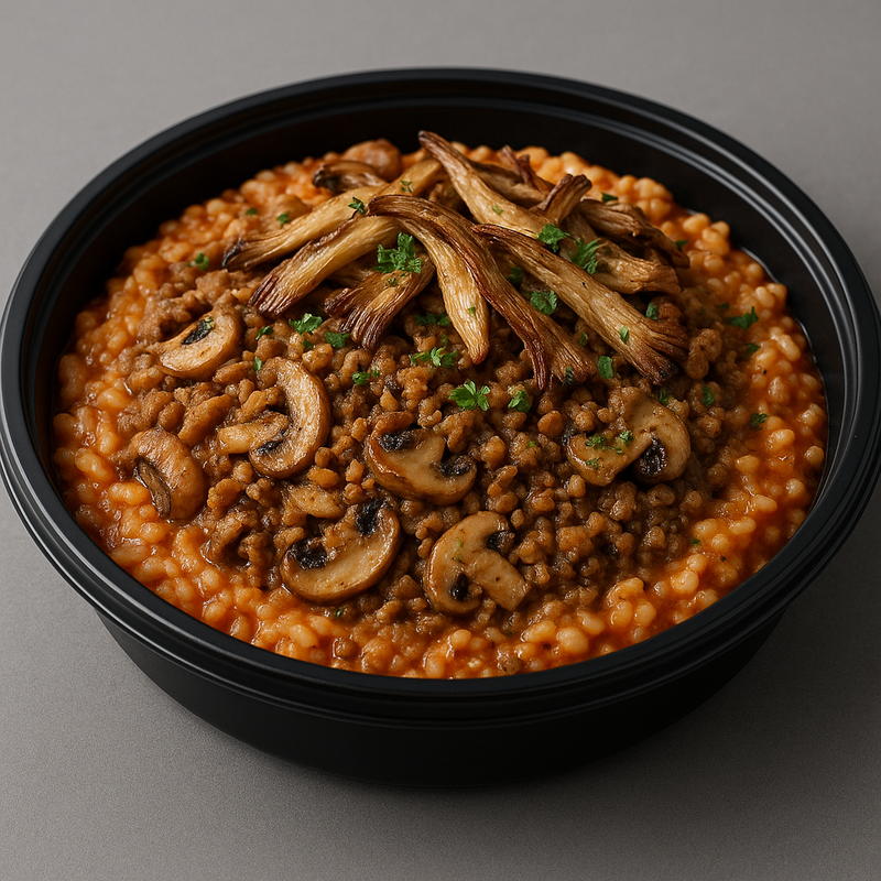Risotto Fit tomate–citron — champignons rôtis, quorn & pleurotes
