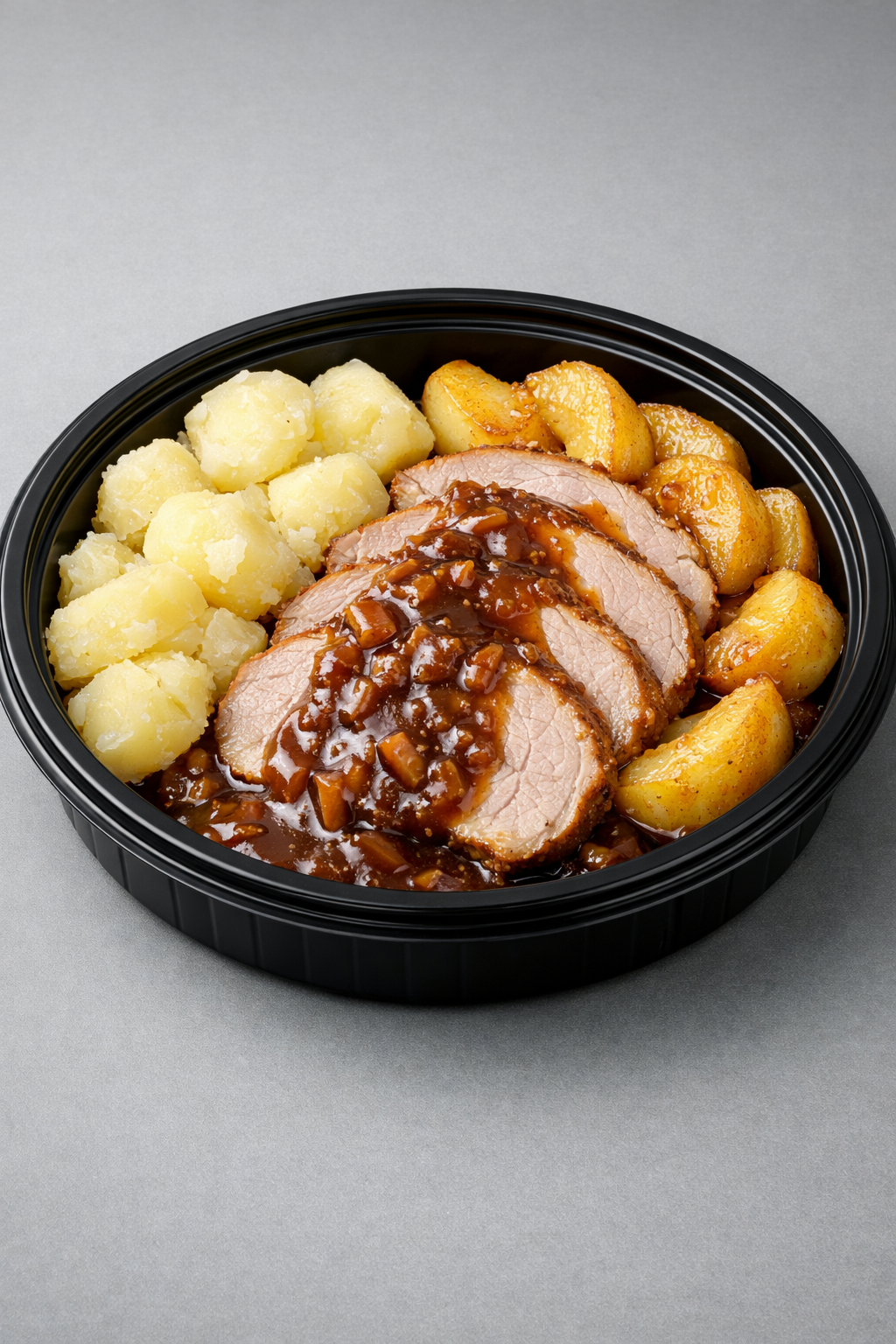 Rôti de porc à la belge, pommes & sauce liégeoise