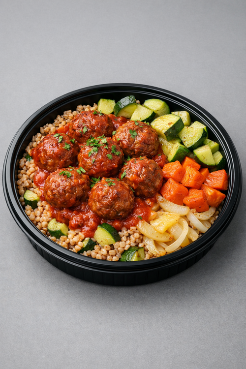 Boulettes porc & bœuf, blé complet & légumes (Fit)