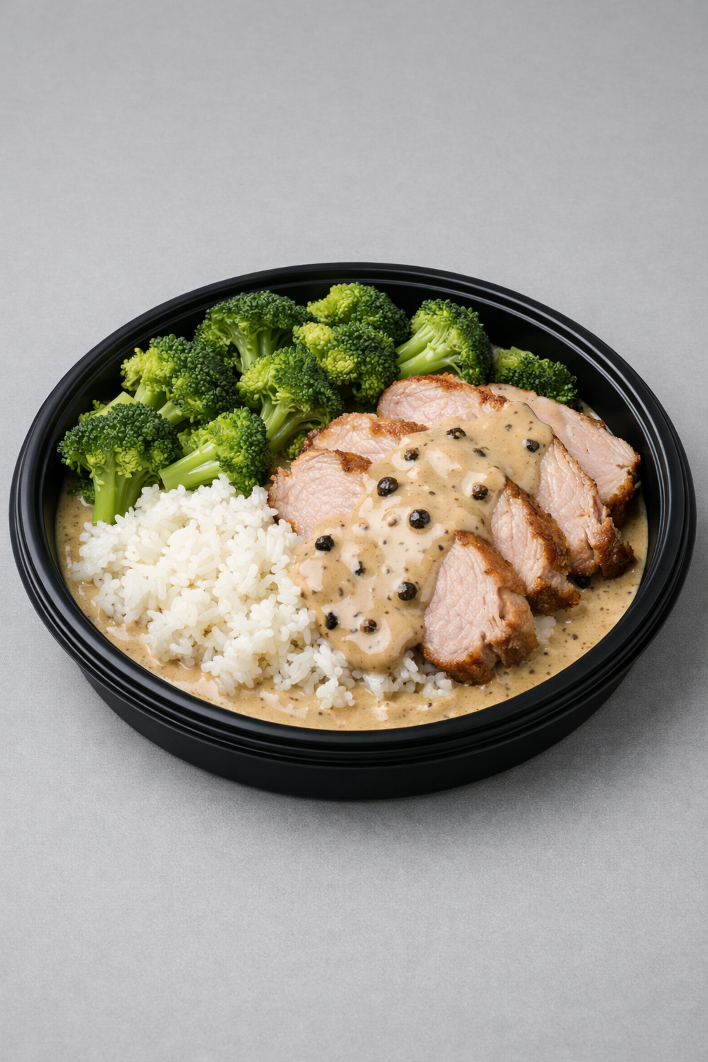 Rôti de porc sauce poivre, riz & brocoli (Fit)