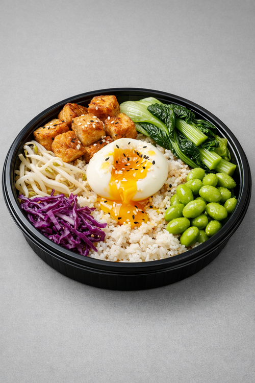Bibimbap protéiné tofu croustillant, edamame & œuf (Fit)