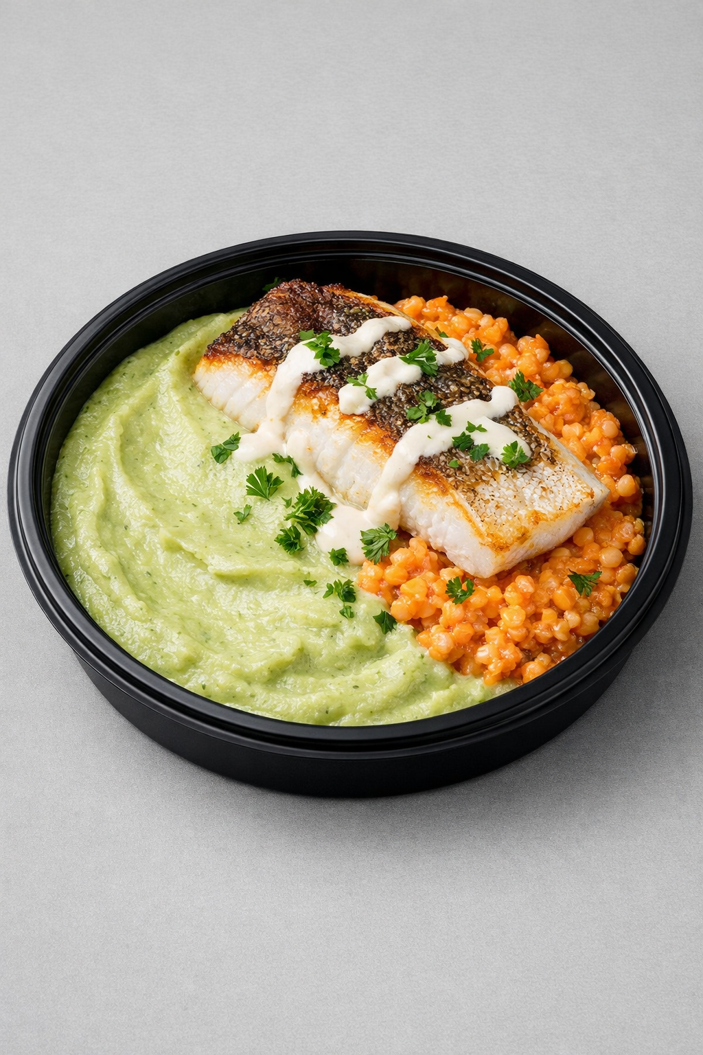 Poisson blanc, lentilles corail & purée de courgettes (Fit)