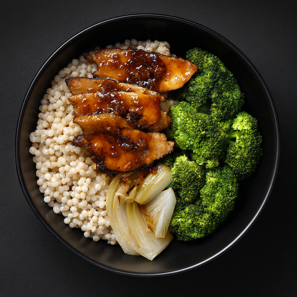 Lingue teriyaki, orge perlé & fenouil braisé citronné