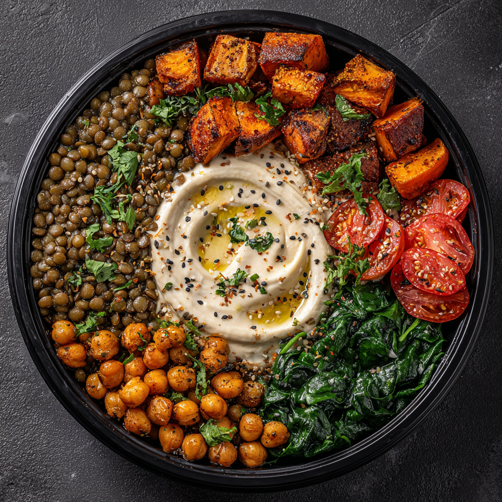 Buddha bowl lentilles vertes & patate douce rôtie